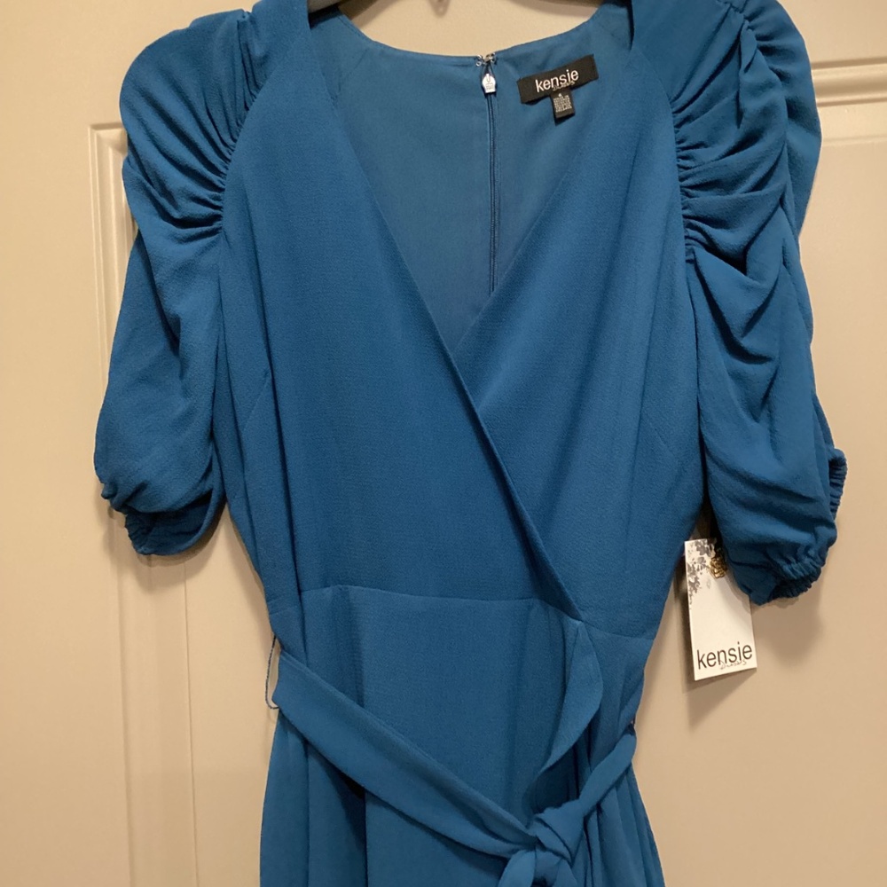 Kensie Pebble Puff Sleeve Crepe Faux Wrap Dress, size 4 - Picture 4 of 16